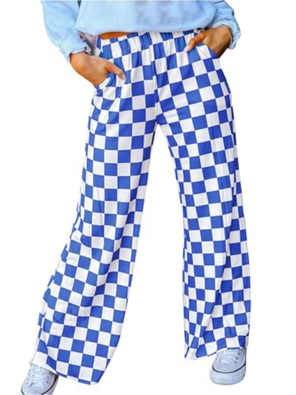 Womens Wide Leg Checkered Lounge Pajama Pants with Pockets